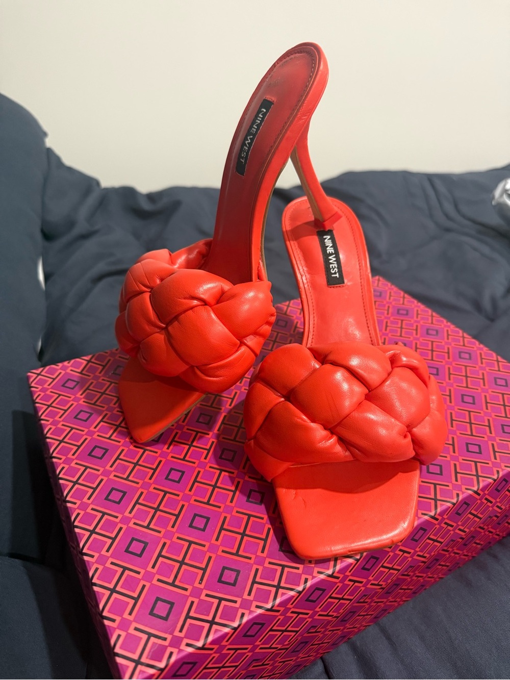 Nine West Bold orange Braided Slide Heels